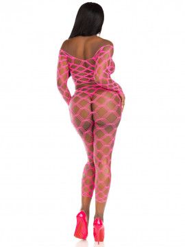 2 PC NET CROP TOP AND FOOTLESS TIGHTS OS PINK
