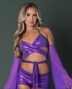 GLIMMER BRALETTER AND SHORTS METALLIC PURPLE L/XL