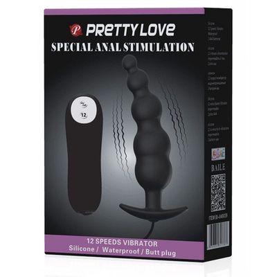 PRETTY LOVE VIBRATING BEAD BUTT PLUG BLK