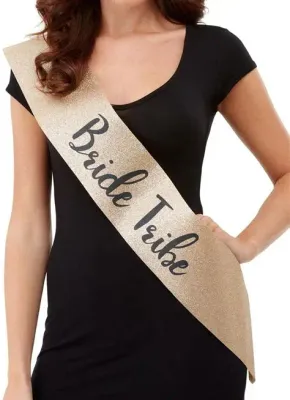 DELUX GLITTER BRIDE TRIBE SASH GOLD AND BLACK