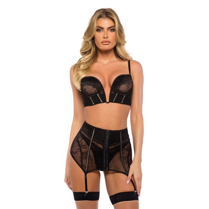 BELLE NOIR CHANTILLY LACE AND SATIN GARTER SKIRT 3PC SET XL