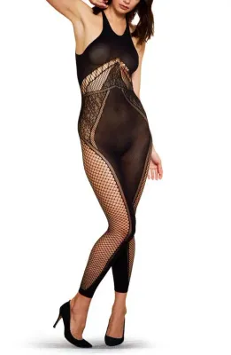2533 HOSIERY HALTER CATSUIT WITH KEYHOLE BACK
