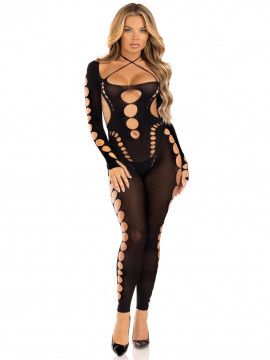 89324 OPAQUE CUT OUT FOOTLESS BODYSTOCKING