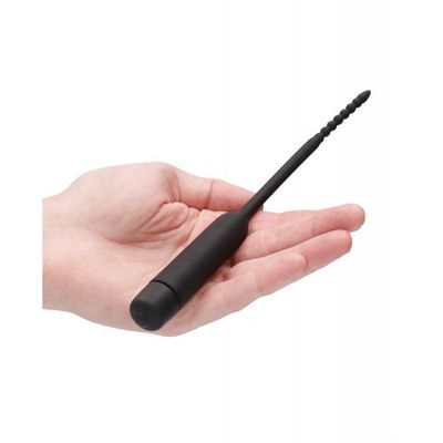 URETHRAL SOUNDING SILICONE VIBRATING BULLET PLUG WITH BEADED TIP BLK