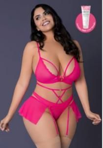 PINK KINK BRALETTE PANTY SKIRT PINK GLOW 2X