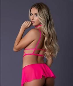 PINK KINK HARNESS TOP AND SKIRT PINK GLOW L/XL