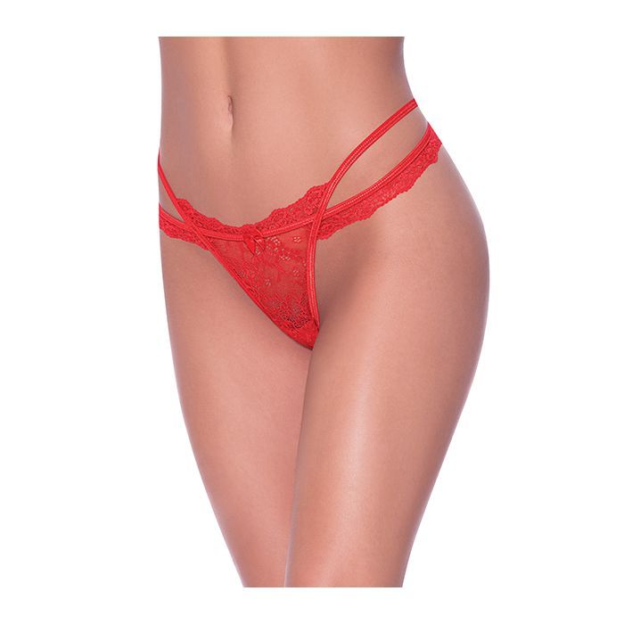 LACE CROSS STRAP SPLIT CROTCH TANGA PANTY RED S/M LACE CROSS STRAP SPLIT CROTCH TANGA PANTY RED S/M