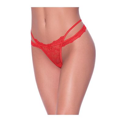 LACE CROSS STRAP SPLIT CROTCH TANGA PANTY RED S/M LACE CROSS STRAP SPLIT CROTCH TANGA PANTY RED S/M