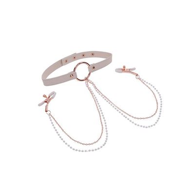 SEX & MISCHIEF PEACHES N CREAM COLLAR WITH NIPPLE CLAMPS