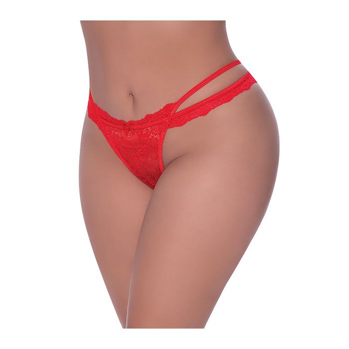 LACE CROSS STRAP SPLIT CROTCH TANGA PANTY RED QN LACE CROSS STRAP SPLIT CROTCH TANGA PANTY RED QN