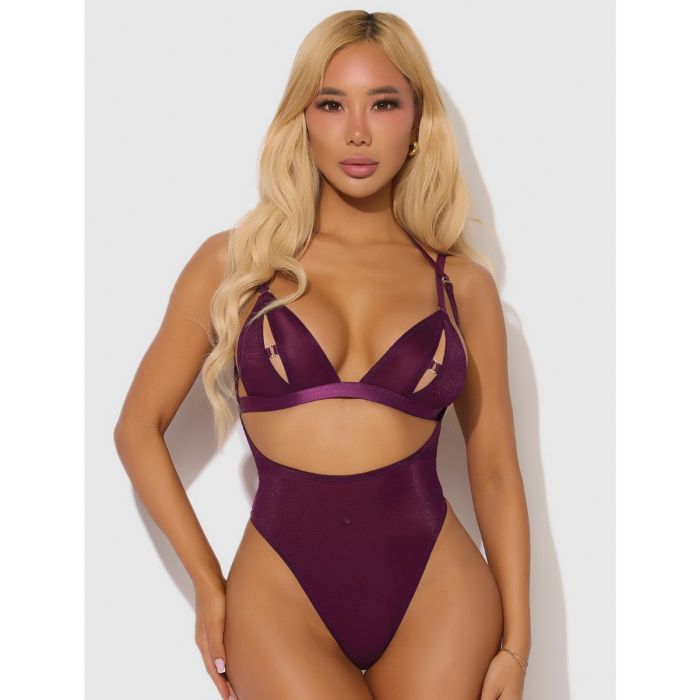 YASMINE SHIMMER MESH SPLIT CUP BACKLESS TEDDY & BRALETTE BURGUNDY M YASMINE SHIMMER MESH SPLIT CUP BACKLESS TEDDY & BRALETTE BURGUNDY M