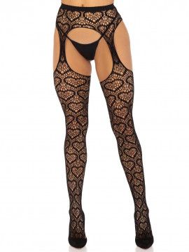 HEART NET SUSPENDER PANTYHOSE BLK