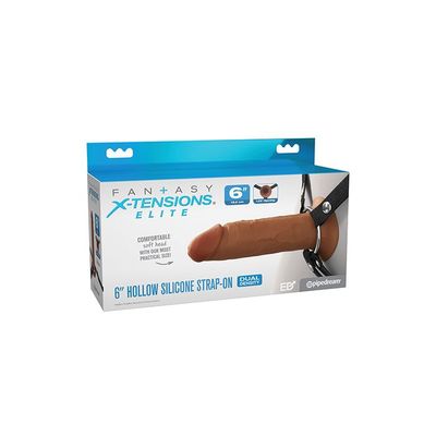 FANTASY XTENSIONS ELITE 6&quot; SILICONE HOLLOW STRAP ON BROWN