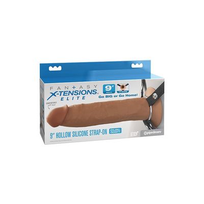 FANTASY XTENSIONS ELITE 9" HOLLOW STRAP ON BROWN