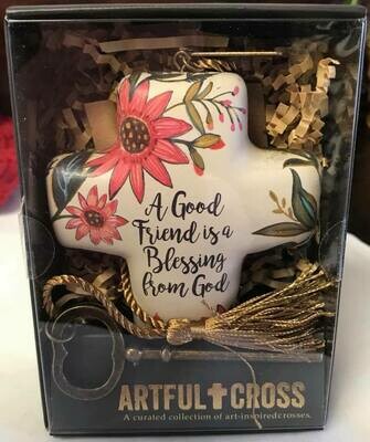 Home decor/cross/A good friend artful cross decor with skeleton easel for displaying