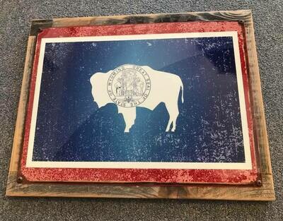 Home Decor/wall art/Wyo Flag Metal on wood sign/17x14