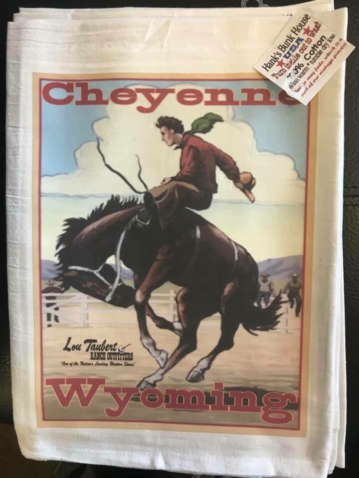 Tea Towel/Cheyenne Wyo/bucking bronc
