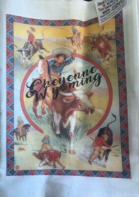 Tea Towel/Cheyenne Wyoming/cowboy on bull