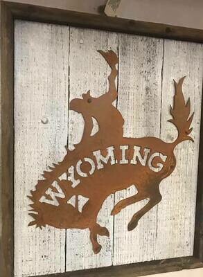 Home Decor/wall art/Wyoming metal on wood wall art/17x15