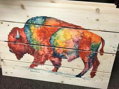 Wall decor/20x14/wood pallet/colorful buffalo