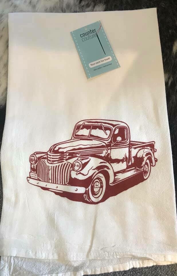 tea towel/red truck/counter couture