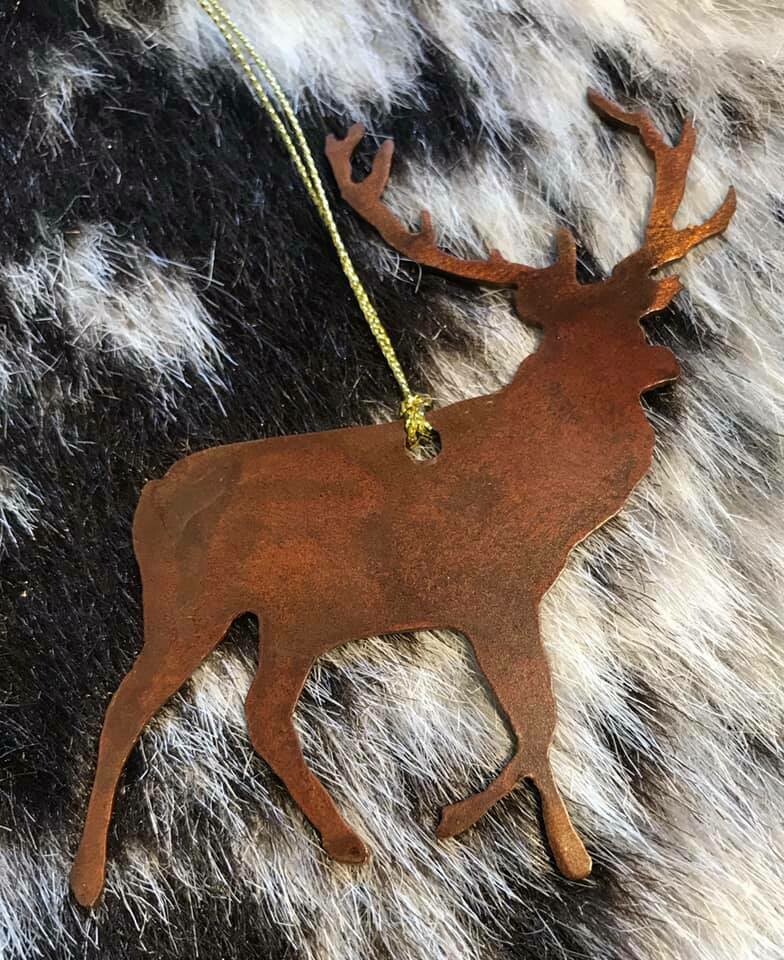 Wyoming made/Rustic metal elk ornament