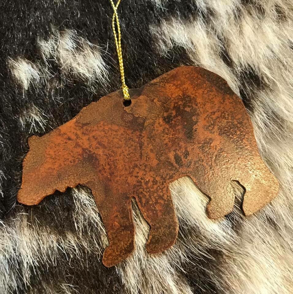 Wyoming made/Rustic bear metal ornament