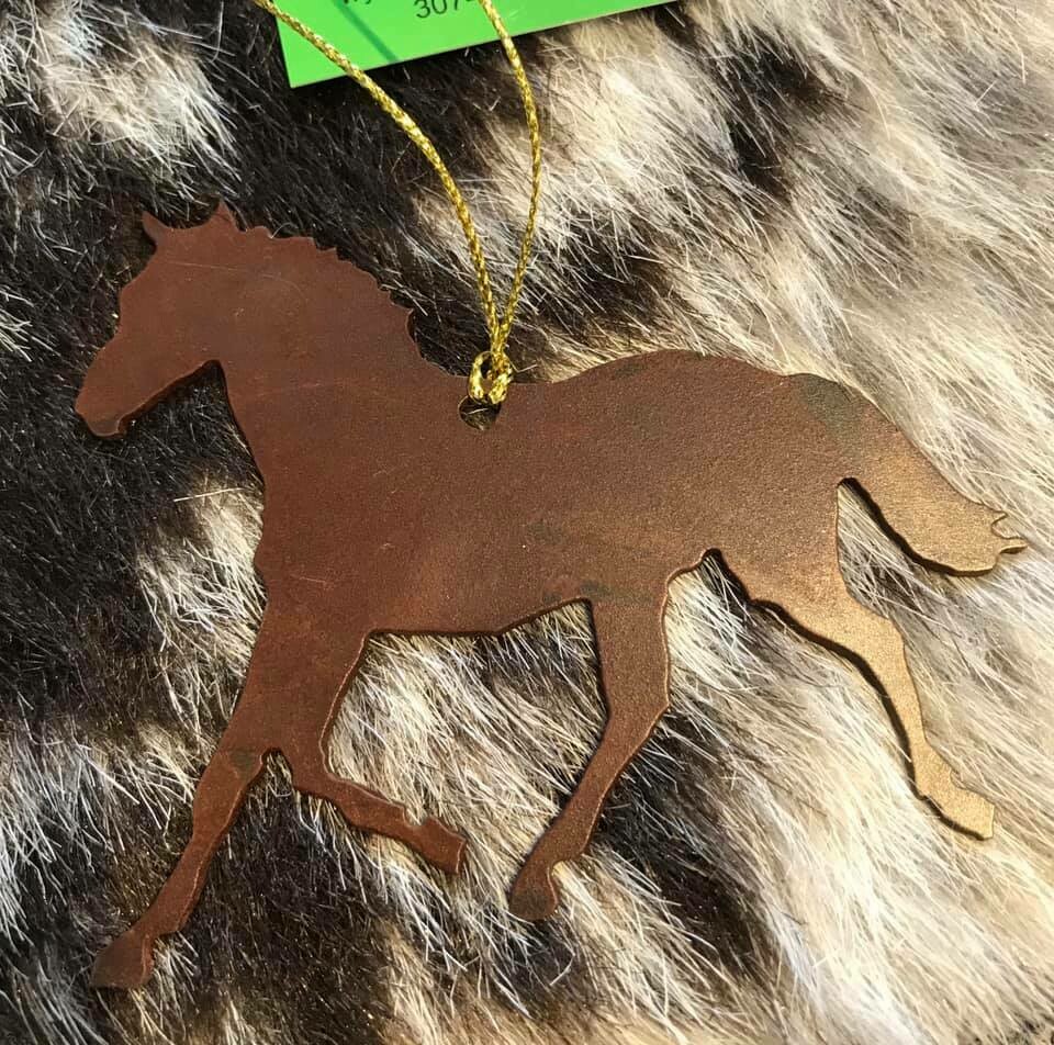 Wyoming made/Rustic metal horse ornament