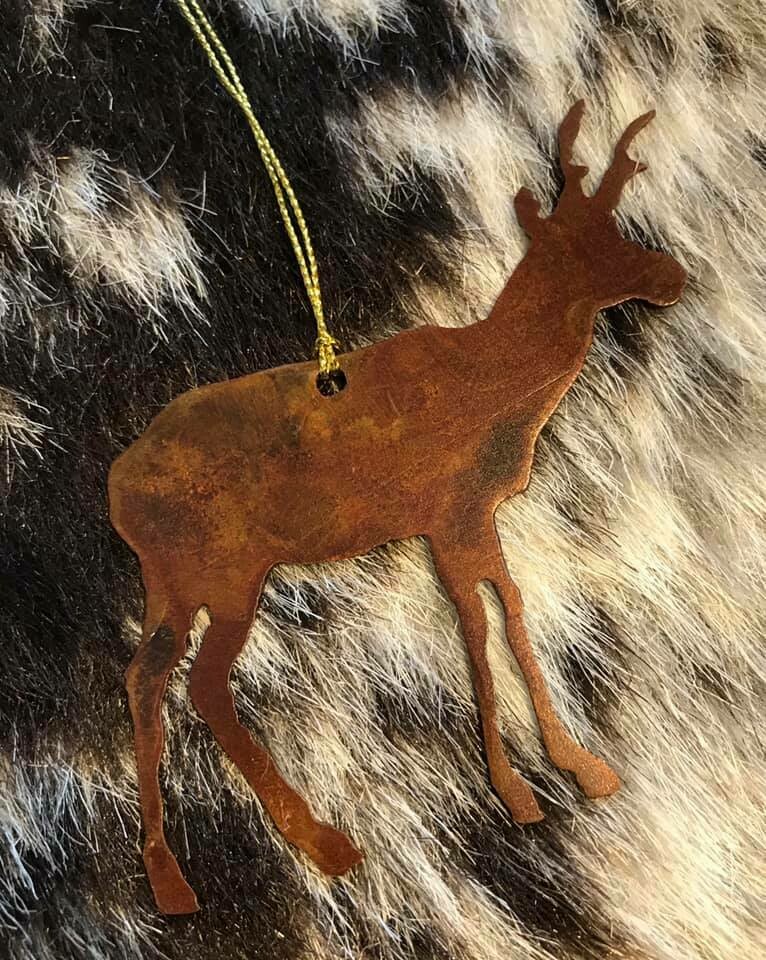 Wyoming made/Rustic metal antelope ornament