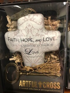 Home Decor/cross/Faith Hope &amp; Love artful cross with skeleton key easel for display
