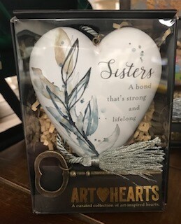 Home decor/Art Heart/sisters/with skeleton key easel for displaying