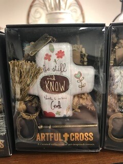 Home Decor/cross/Be Still &amp; Know/Artful Cross with skeleton key easel for displaying