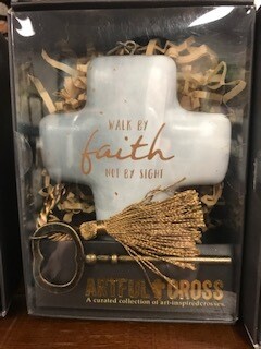 Home Decor/cross/Walk by Faith artful cross with Skelton key easel for display
