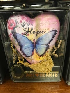 Home Decor/art heart/Hope/Butterfly art heart with skeleton key easel for displaying