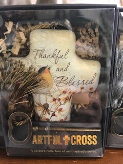 Home decor/cross/Thankful &amp; Blessed art cross with skeleton key for display