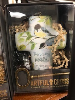 Home decor/cross/Mother/artful cross with skeleton key easel for display