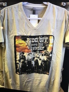 Apparel/Graphic Tee/V-neck graphic/off into the sunset sz. small, medium, Lg.  &amp; XL