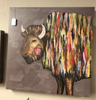 Home decor/wall art/Green Box/Bison on putty canvas/18x18
