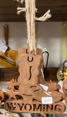 Home Decor/Rustic Metal Cowboy Boots/Wyoming ornament