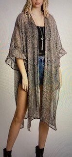 Apparel/light weight kimono/split on sides/ruffle sleeve/mid calf