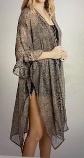Apparel/light weight kimono/split on sides/ruffle sleeve/mid calf