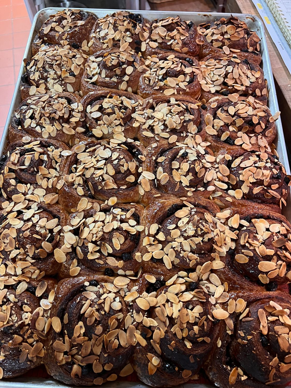 Raisin Cinnamon Roll with sliced Almonds