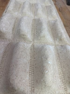 Fiddlers, new potatoes, twice baked, placed inside puff pastry. Ricotta, cheddar, cheese, green onions, bacon.