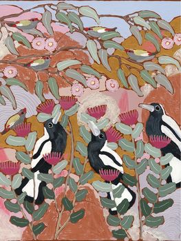 Print A3 - Magpies & Finches in Banksia Cuneata