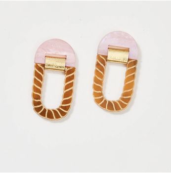 Martha Jean Rope Hoop Earrings - Pink/Tan