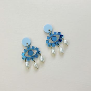 Martha Jean Eye and Pearl Earring - Blue