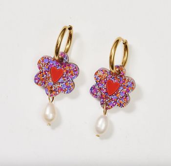 Martha Jean Heart Flower + Pearl - Purple/Orange