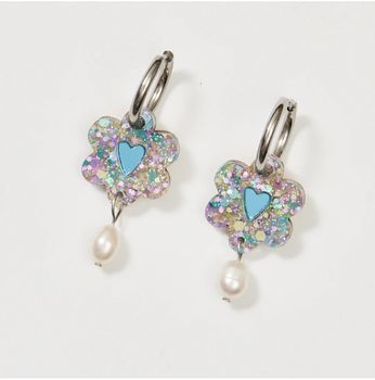 Martha Jean Heart Flower + Pearl - Blue Mermaid