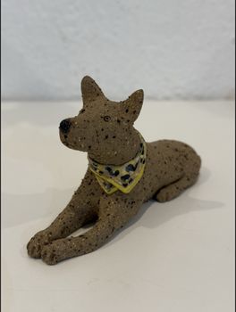 Julia Wade Pottery/ Dog Sculpture - Yellow Bandana