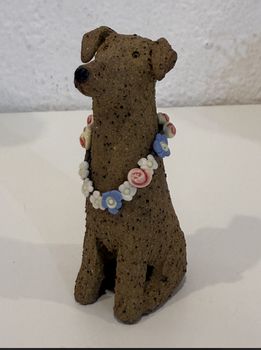Julia Wade Pottery/ Dog Sculpture - Floral Garland